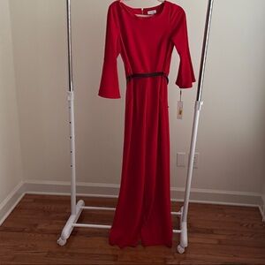 Calvin Klein Red jump suit with Belt size 8 New With tags 3/4 sleeves